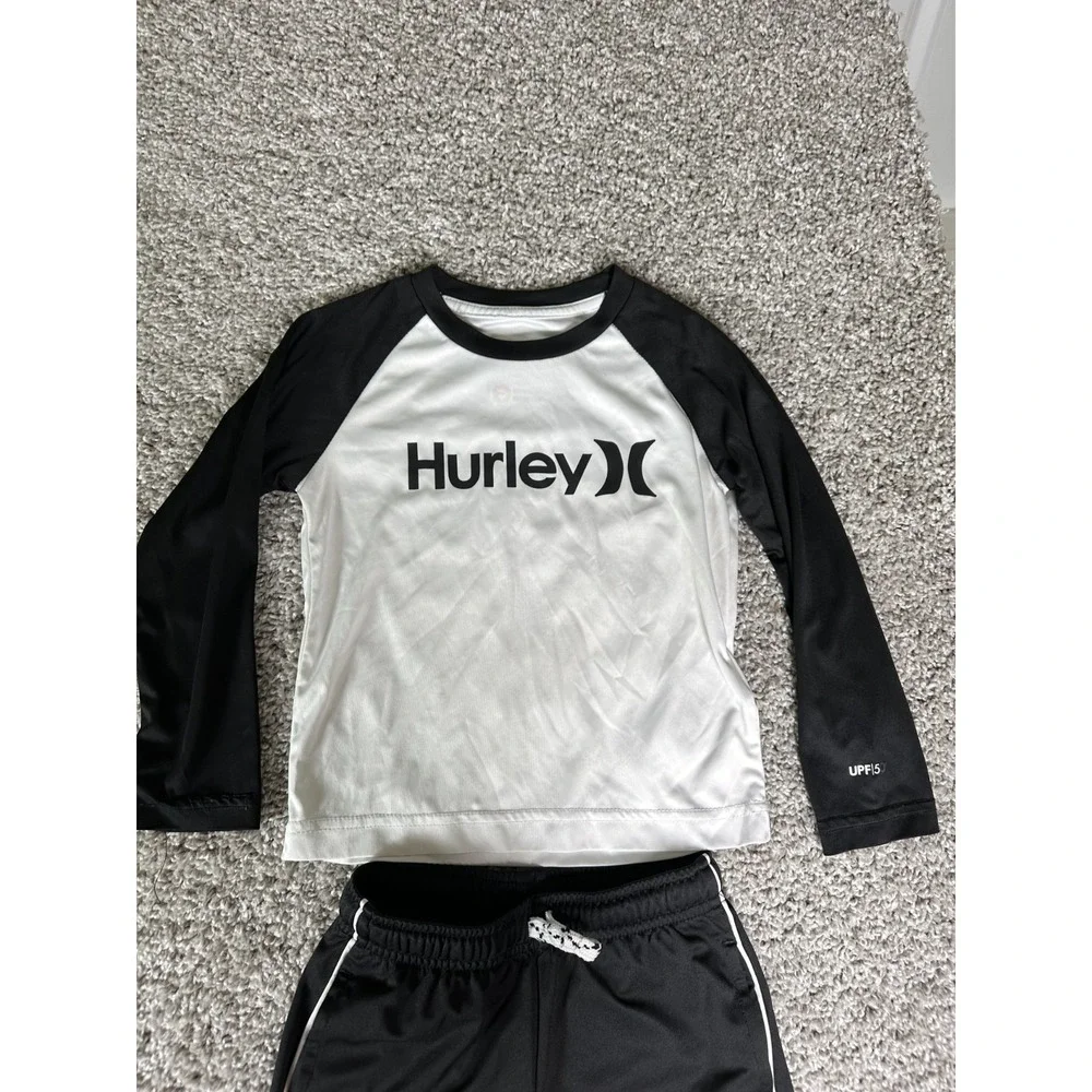Hurley Kid's Rashguard & Jumpin Beans‎ Swim Shorts Black White 3T UPF 50+ Raglan